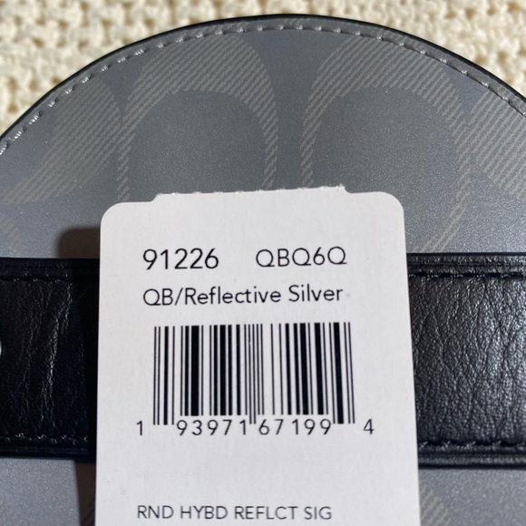 NWT COACH Round Hybrid Pouch Key Chain Backpack Canvas Logo Silver - Picture 2 of 5